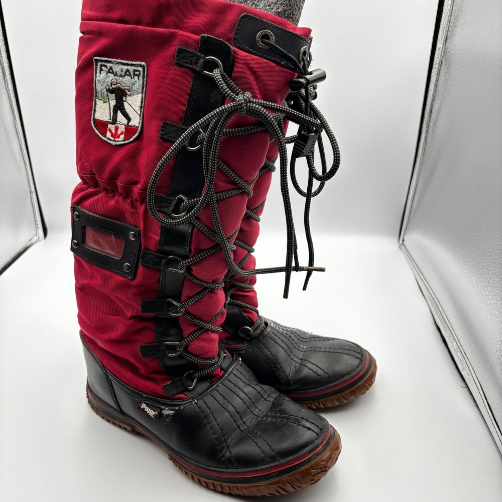 Pajar Canada Red Black Tall Snow Boots Faux Shearling Lined EU 38 US 7-7.5
